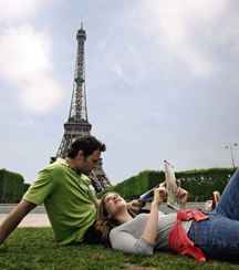 couple under the eiffel tower